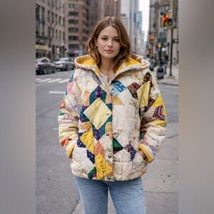 Handmade 🧵 🪡 Upcycled Quilt Hooded Bomber Jacket
